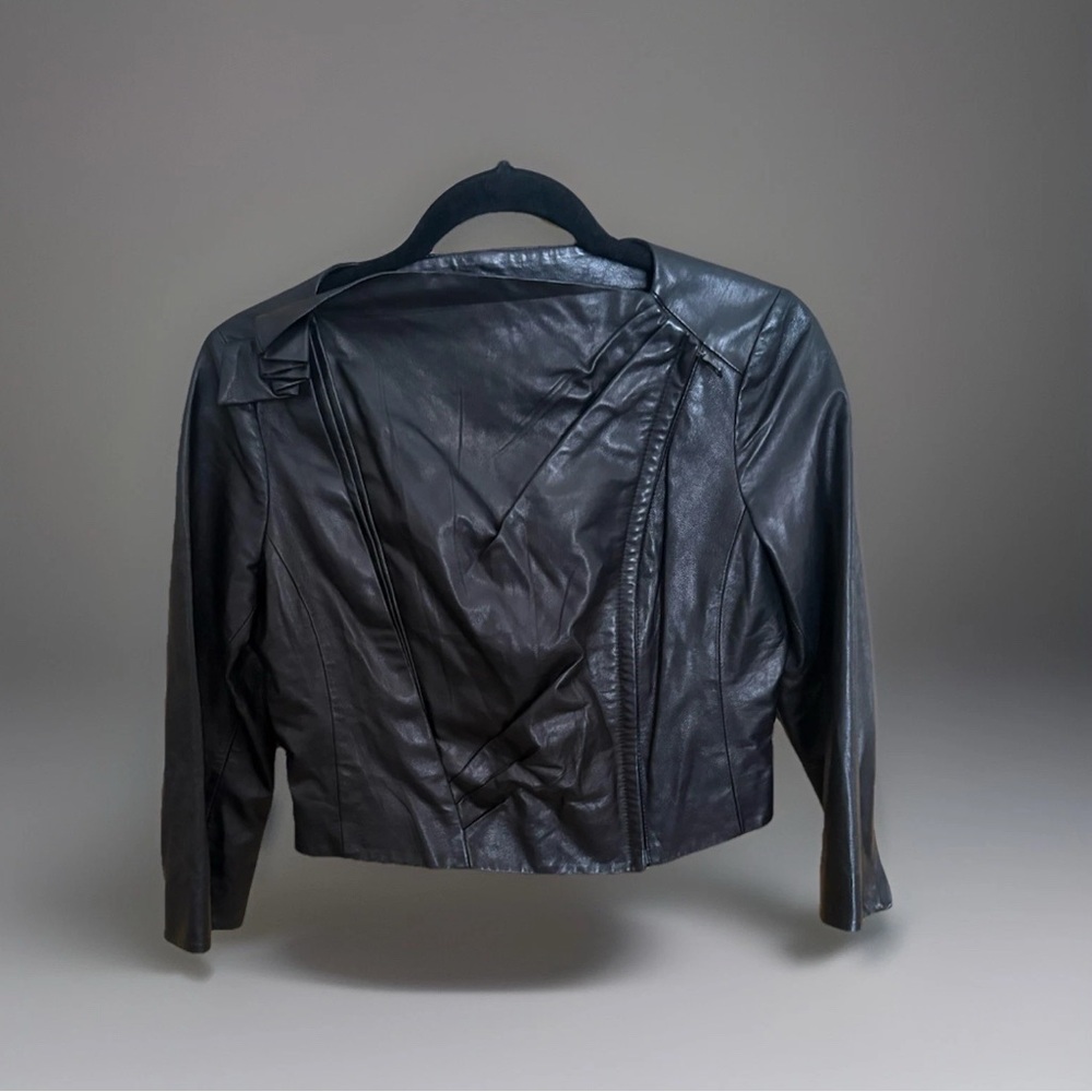 Women’s Prada Cropped Lamb Leather Asymmetrical Black Jacket - Size 42/US 6